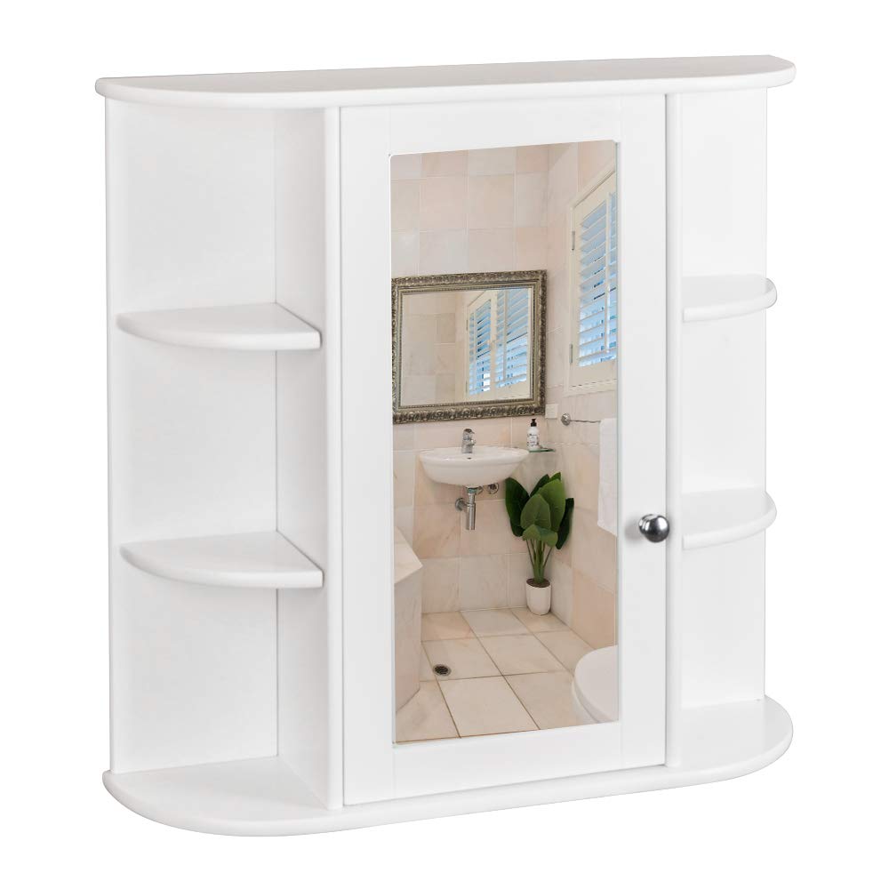 **Wall Mounted Bathroom Medicine Cabinet with Mirror - Adjustable Shelf, Single Door & 3 Open Compartments - Space Saving Storage for Toiletries, Cosmetics & Essentials**    *(Perfect for Small Bathrooms, Apartments & Vanities - Organize Makeup, Skincare & First Aid Supplies)*