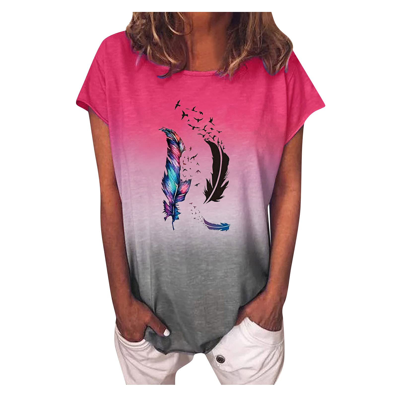 Tie Dye Short Sleeve V-Neck T-Shirts for Women - Loose Fit Casual Summer Tops - Perfect for Beach, Music Festivals & Everyday Wear
