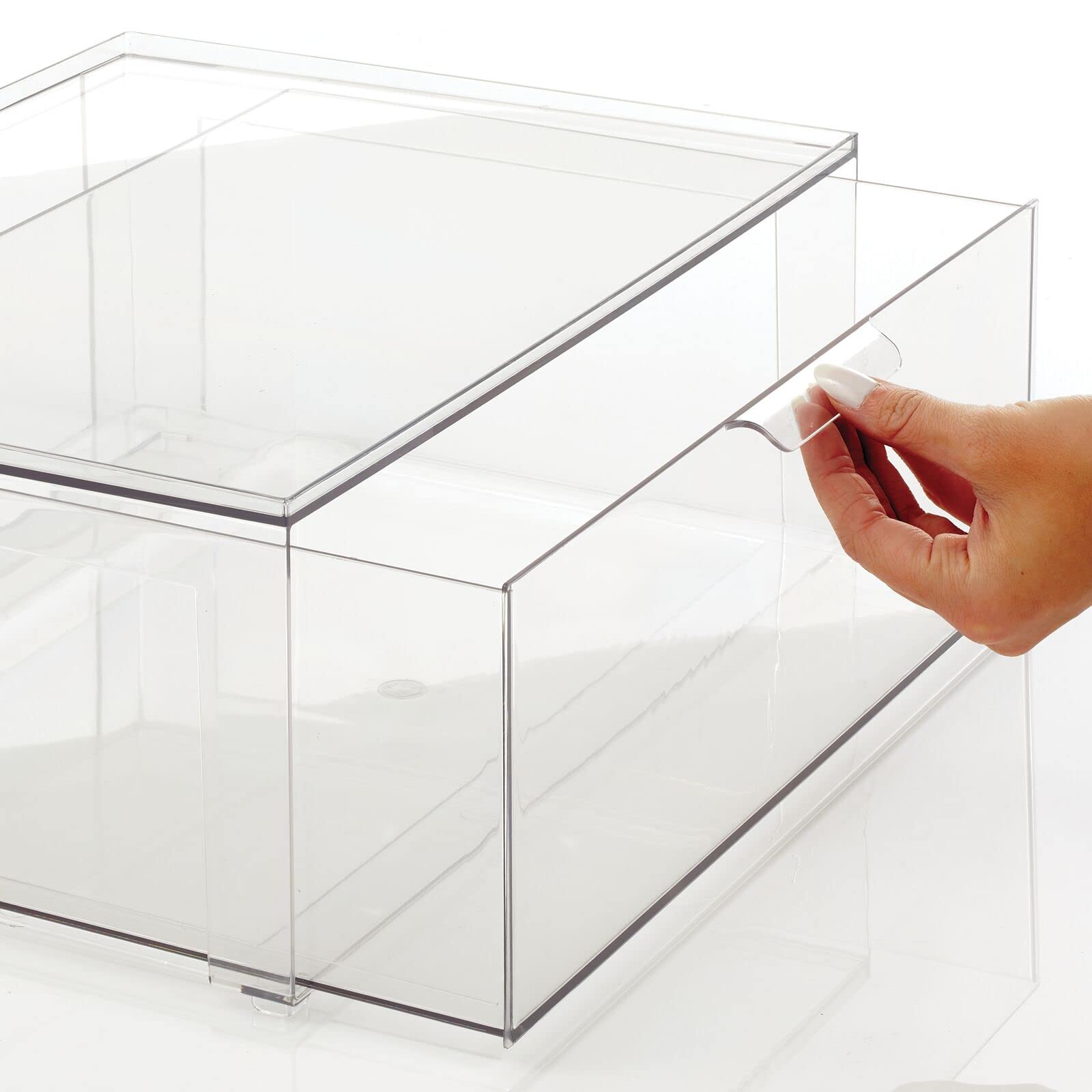mDesign Stackable Closet Organizer Bins - 4 Pack Clear for Cabinet & Dresser Storage
