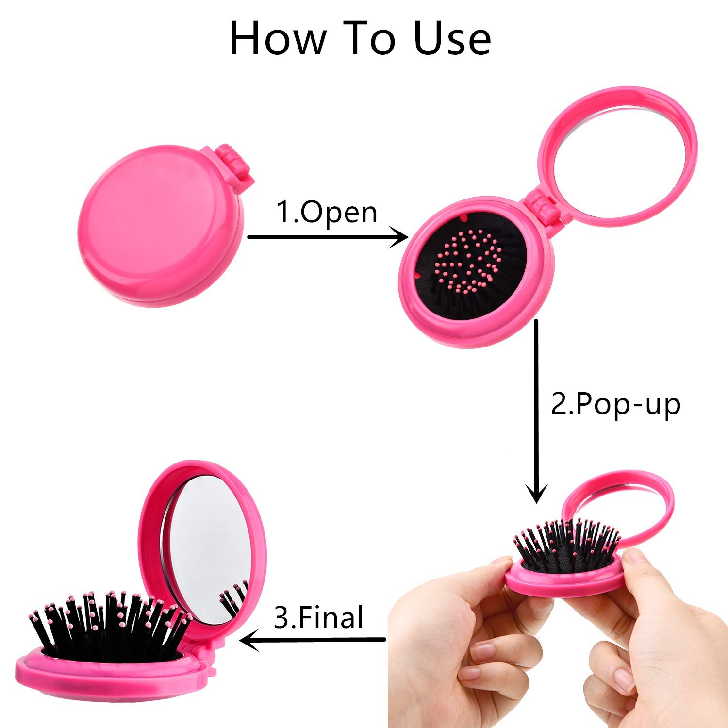 4 Pack Round Travel Hair Brush with Mirror - Folding Pocket Hair Brush, Mini Hair Comb Compact for Women & Girls - Perfect for Travel, Gym, and On-the-Go Styling