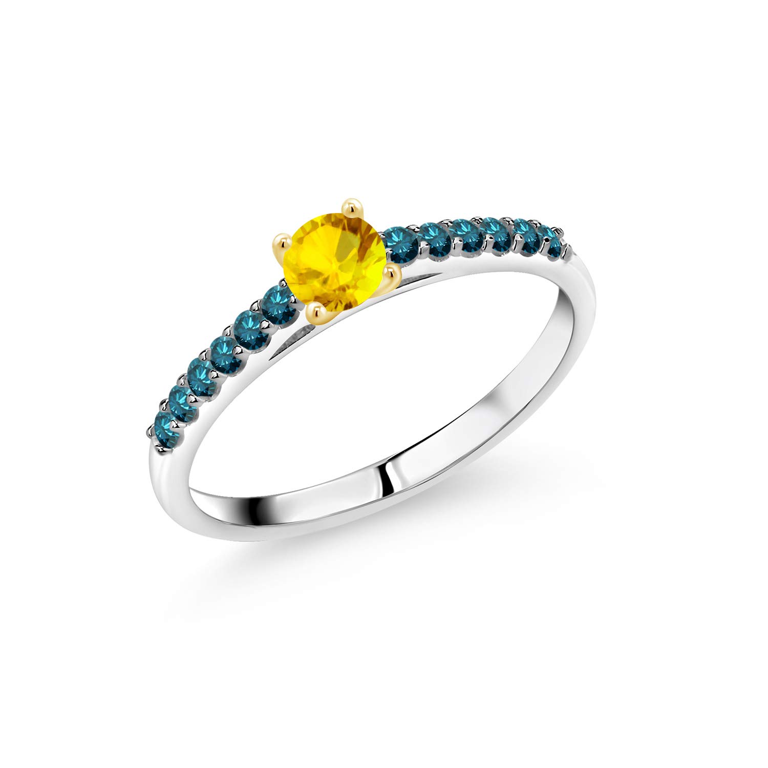 925 Silver Blue Diamond Engagement Ring with Yellow Sapphire - Perfect for Proposals & Weddings