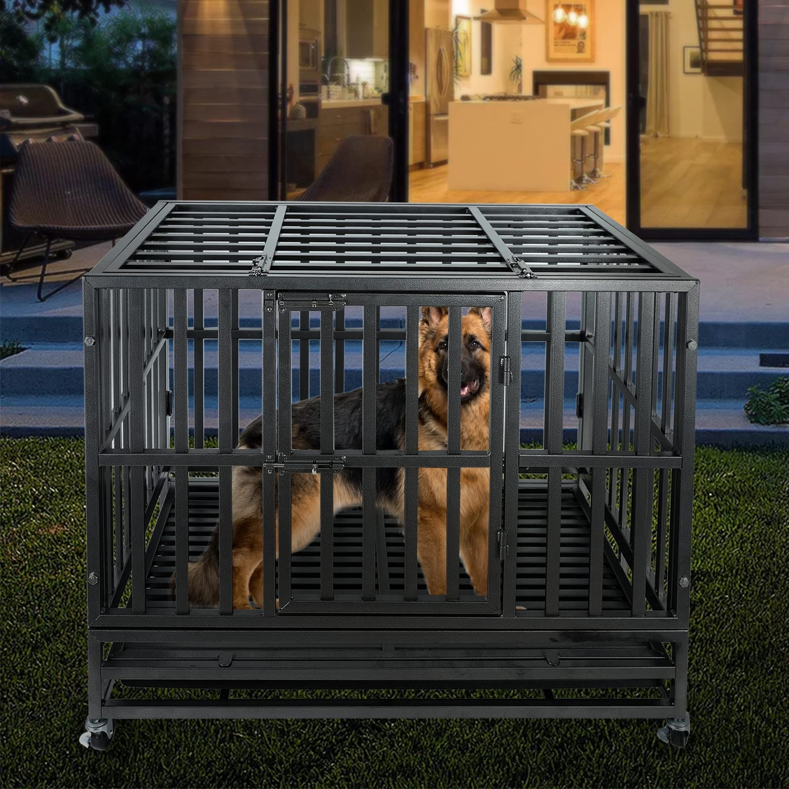 37 Inch Heavy Duty Dog Cage Kennel - Strong Metal Dog Crate for Large Dogs - Indoor & Outdoor Use for Home, Travel, and Training