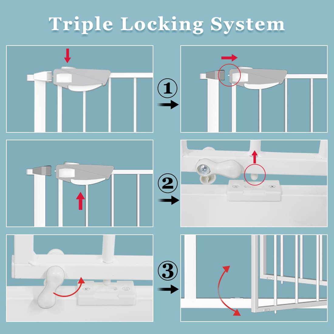 WAOWAO Triple Lock Baby Gate Extra Wide 67.32-72.04