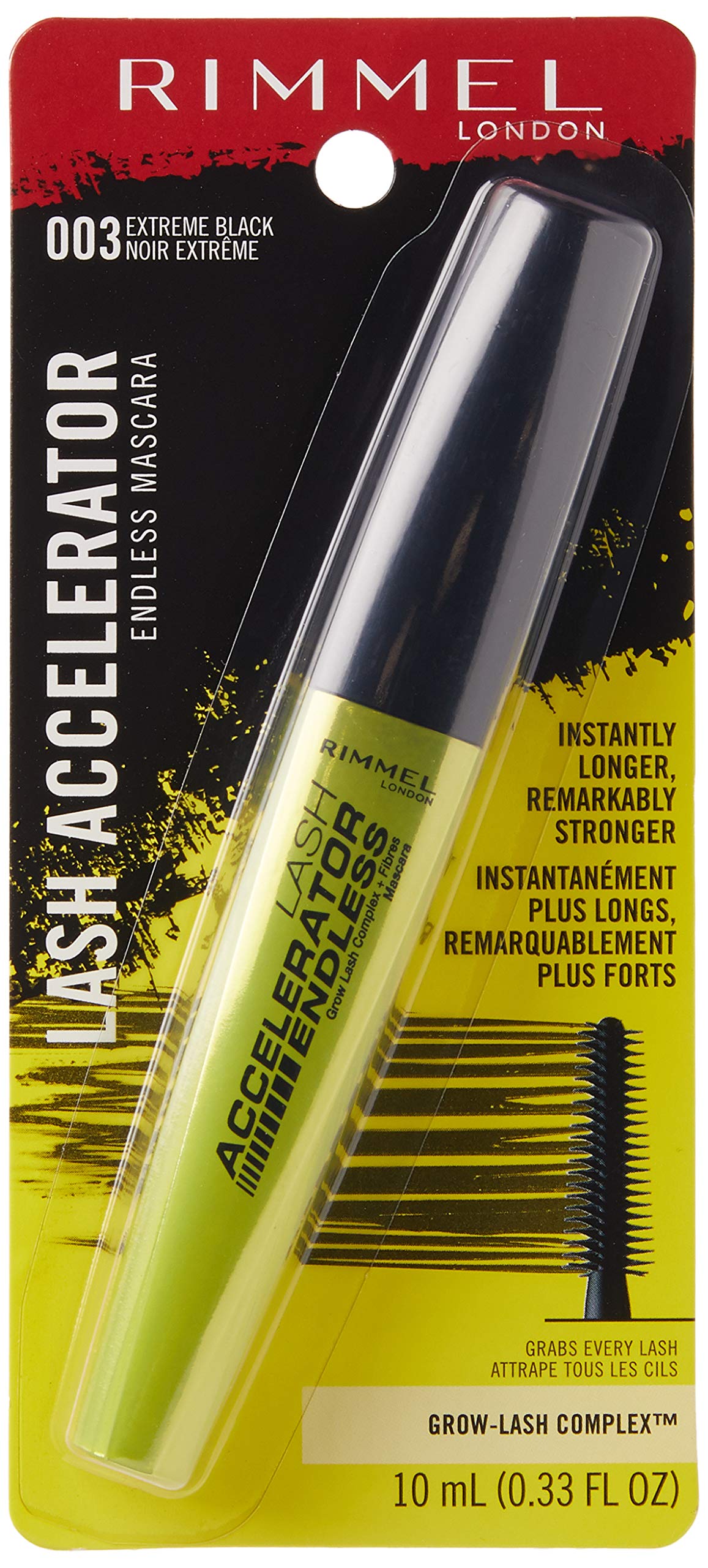 Rimmel London Lash Accelerator Endless Volume Mascara - Micro-Fiber Formula for No Clumps & Lash Growth | Extreme Black (003) 0.33 oz | Perfect for Daily Wear & Special Occasions