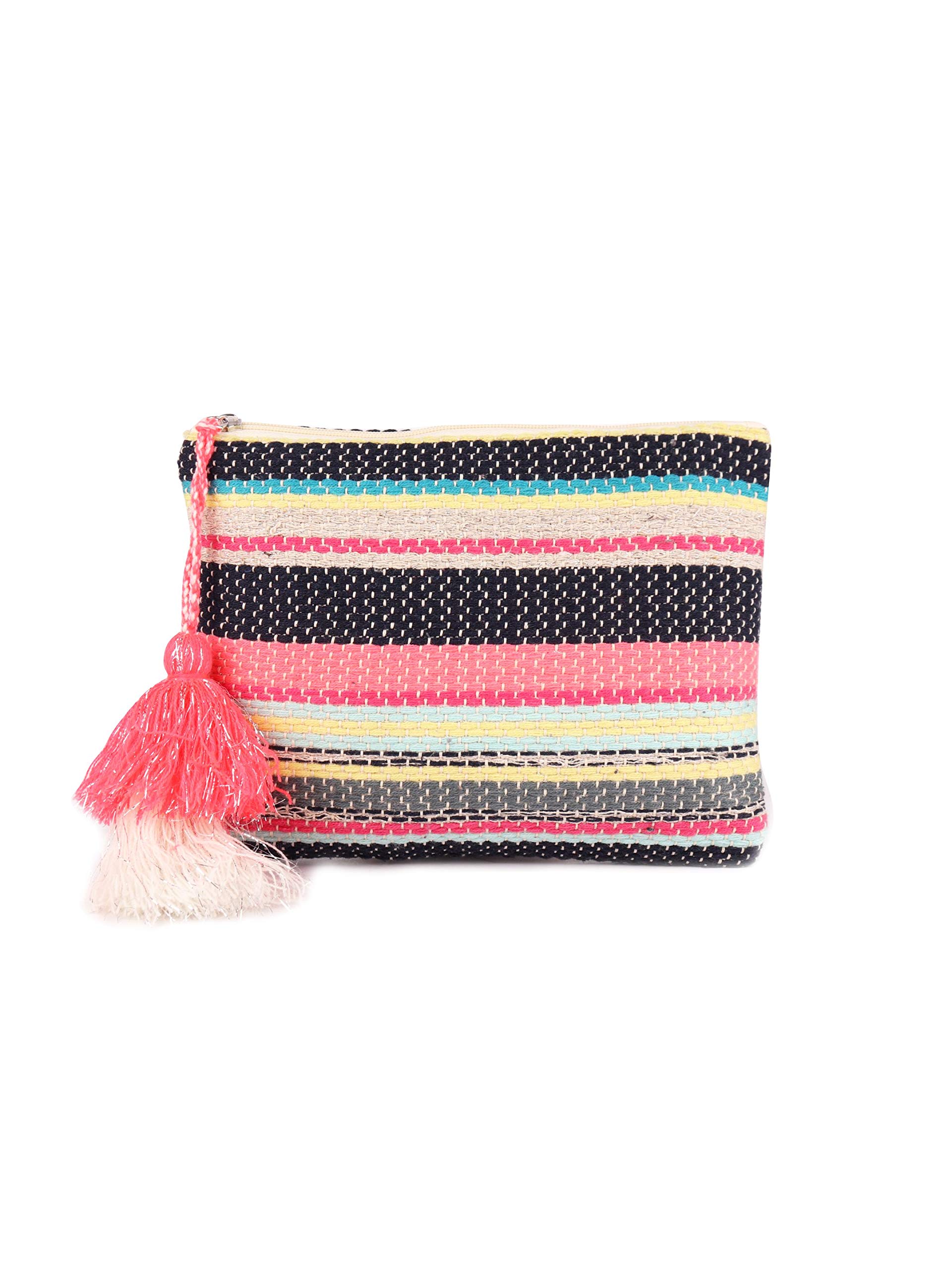 ASTRID Multicolor Cotton Makeup Pouch with Tassels - Perfect Travel Cosmetic Bag for Women, Organizer for Toiletries & Jewelry | Great Gift for Bridesmaids & Vacation Essentials