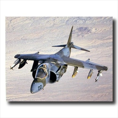 AV-8B Harrier II Military Jet Fighter Aircraft Wall Art - Premium Honey Framed Canvas Print for Home, Office & Man Cave Decor