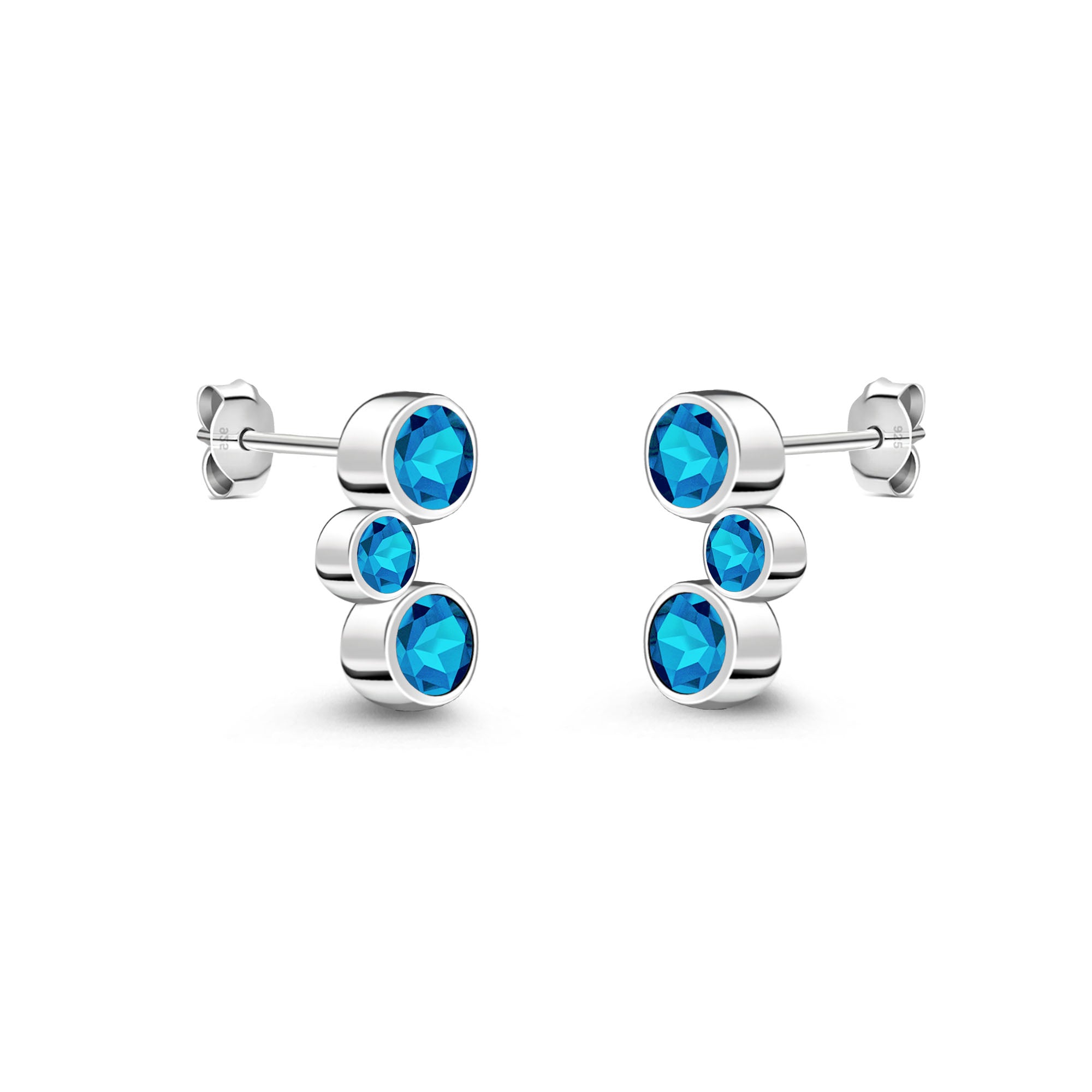 14K Sterling Silver Swiss Blue Topaz Bubble Stud Earrings for Women – Elegant Gift for Birthday, Anniversary & Special Occasions