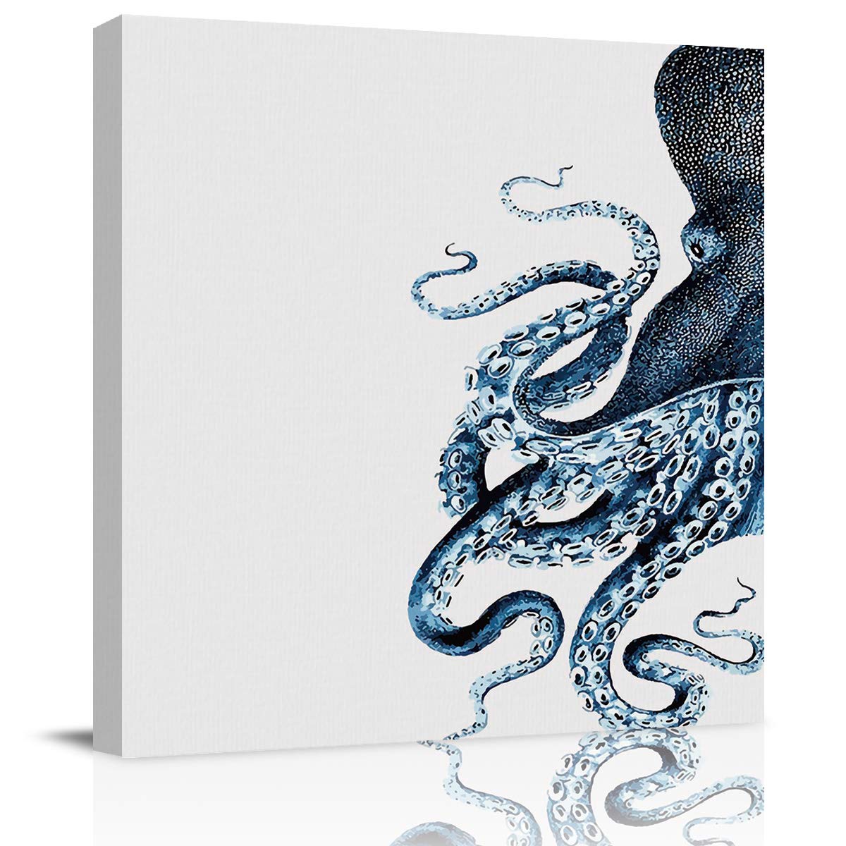 Kraken Octopus Canvas Wall Art - Blue Framed Oil Painting Print 24x24 Inch - Home Decor for Bedroom & Living Room | Unique Sea Creature Wall Decor for Coastal Theme Rooms