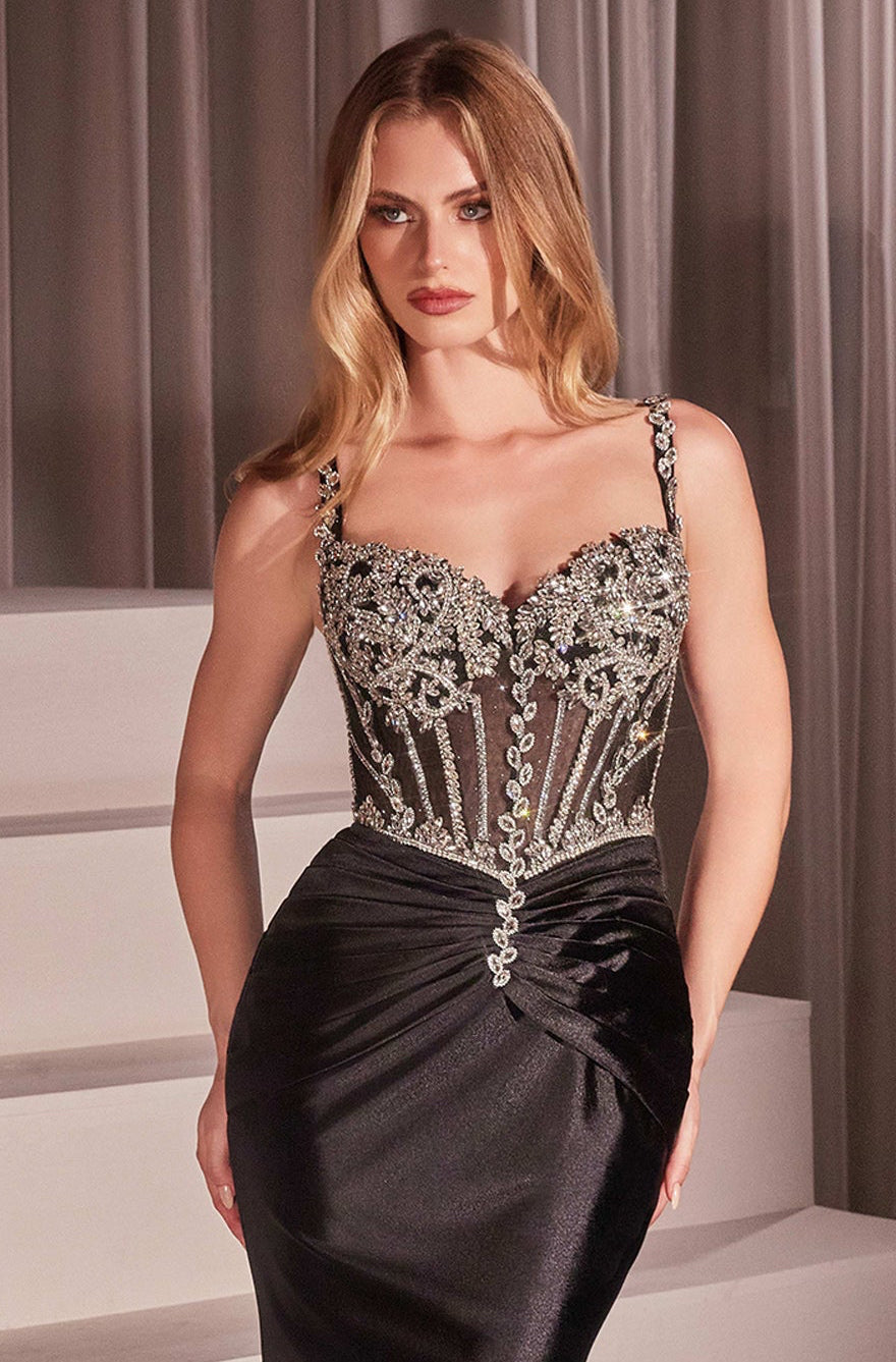 Artemis Gown - Crystal Embellished Fitted Satin Evening Dress for Prom, Wedding & Special Occasions