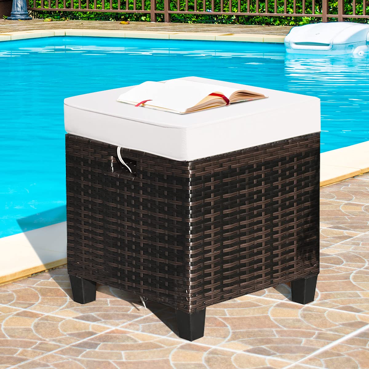 2PCS Rattan Wicker Ottoman Set with Removable Cushions - Patio Footstool Footrest Seat for Outdoor Living, Garden, Backyard & Home Decor (Cream) | Perfect for Relaxing, Coffee Tables, and Lounge Chairs