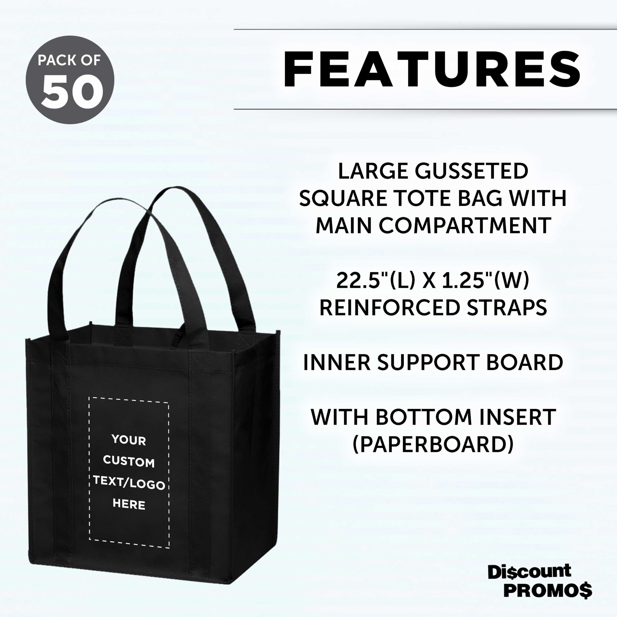 50 Pack Custom Reusable Grocery Tote Bags with Personalized Logo - Foldable Shopping Bags (12.625