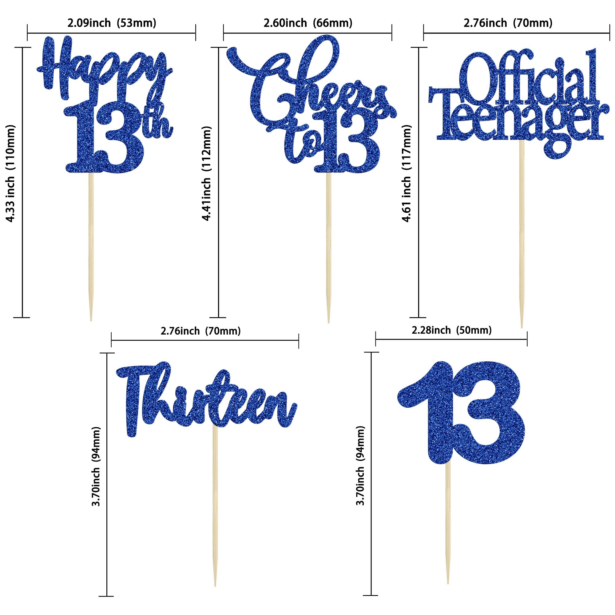 30 Pack Happy 13th Birthday Cupcake Toppers - Dark Blue Glitter 13 Number Cake Decorations for Teen Birthday Party, Anniversary Celebration - Perfect for Cupcakes, Cakes, and Dessert Table Decor