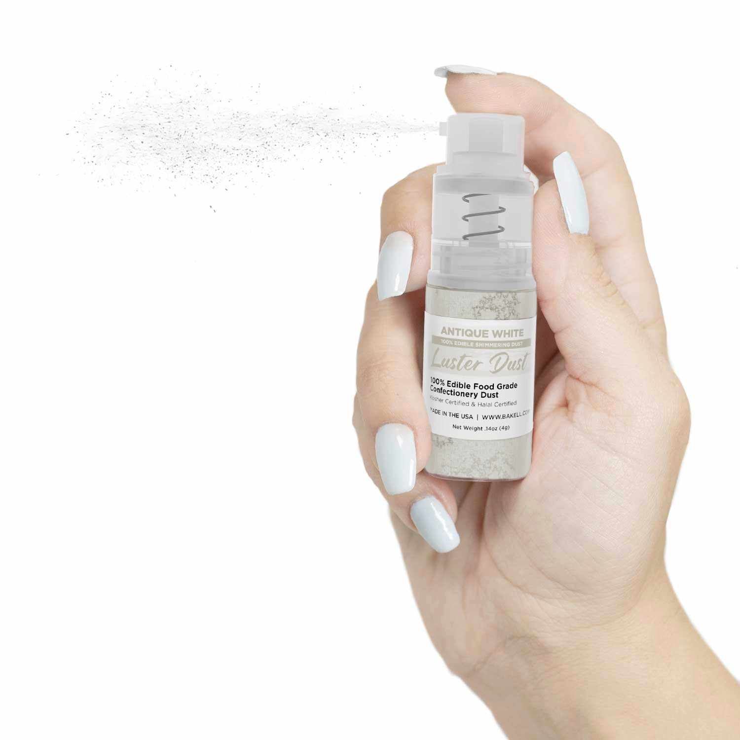 Antique White Luster Dust Glitter for Cake Decorating - 4g Spray Pump (Case of 12) | Edible Sparkle Powder for Baking, Cupcakes, Cookies & DIY Crafts