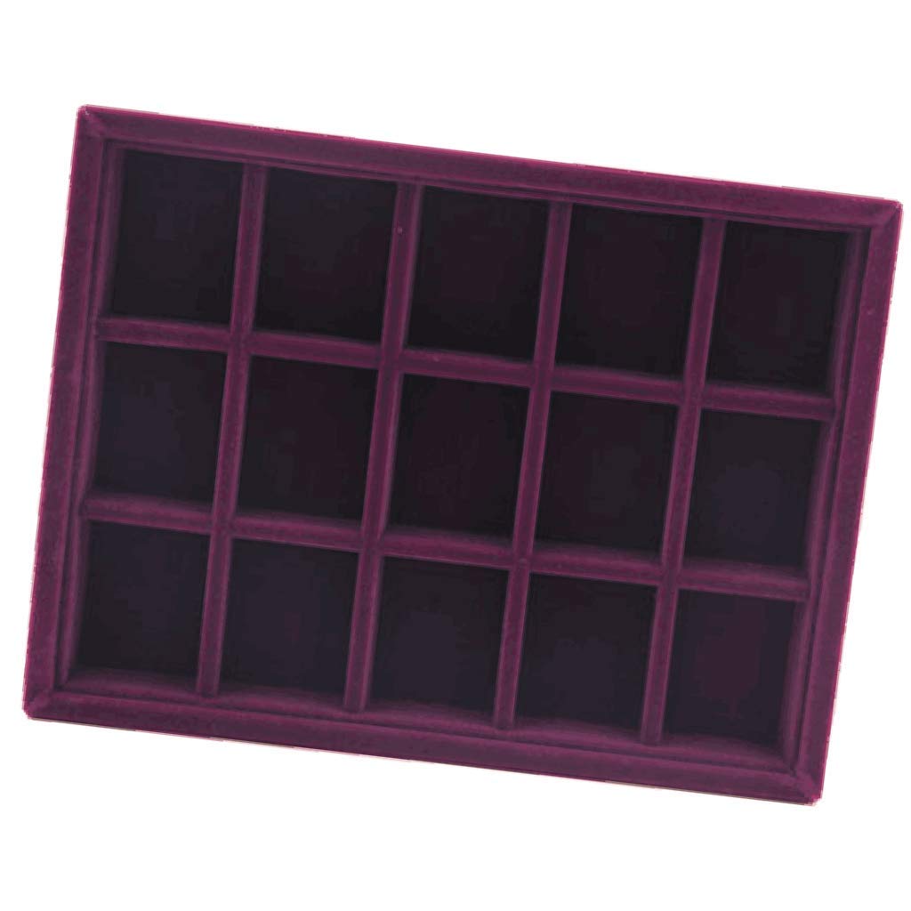 Velvet Stackable Jewelry Organizer Tray - 15 Grids Drawer Insert for Earrings, Rings, Necklaces & Bracelets - Perfect for Bedroom Vanity, Closet Storage & Travel Jewelry Case