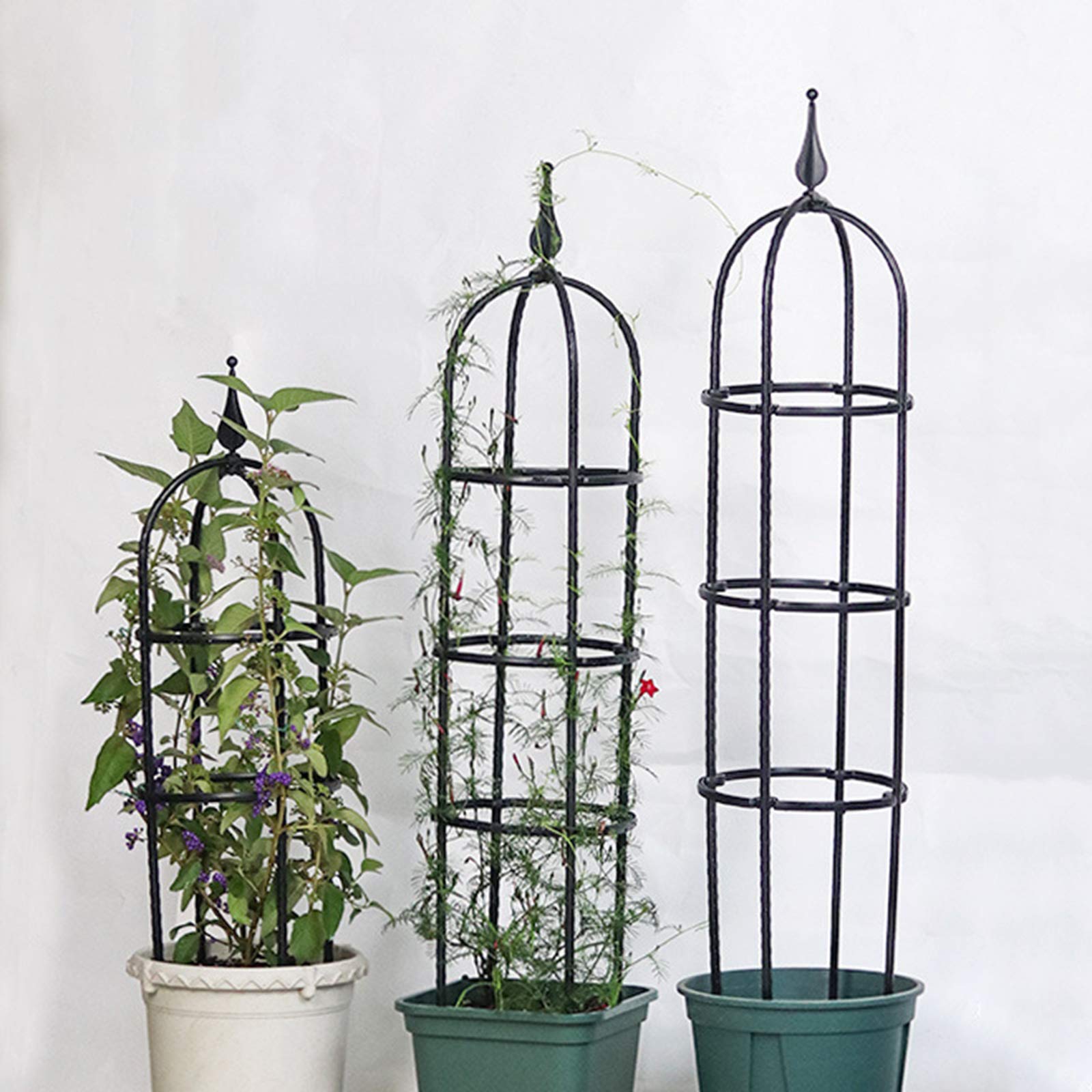 DULRLLY 23.6 Inch Black Wrought Iron & Plastic Garden Trellis - Lightweight Obelisk Plant Support for Climbing Vines, Flowers & Outdoor Decor | Perfect for Rose Gardens, Patio Landscaping & Backyard Vine Support
