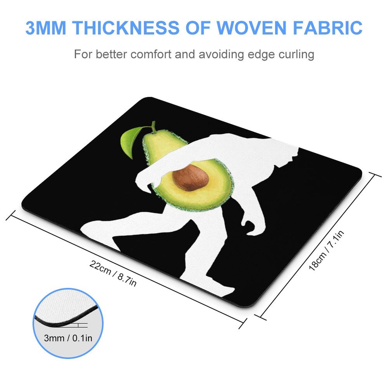 Bigfoot Carrying Avocado Gaming Mouse Pad - Durable, Non-Slip, Waterproof Mouse Mat for PC & Laptop - 18x22cm Office & Home Desk Accessory - Perfect for Gamers, Students & Professionals