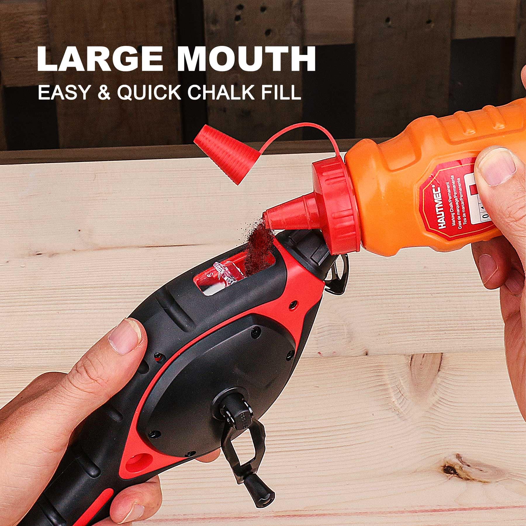 HAUTMEC Pro Chalk Line Reel - 30m/100ft Heavy Duty Chalk Box with 6:1 Gear Ratio & Quick Release Handle - Perfect for Construction Layout, Carpentry, Masonry and DIY Projects