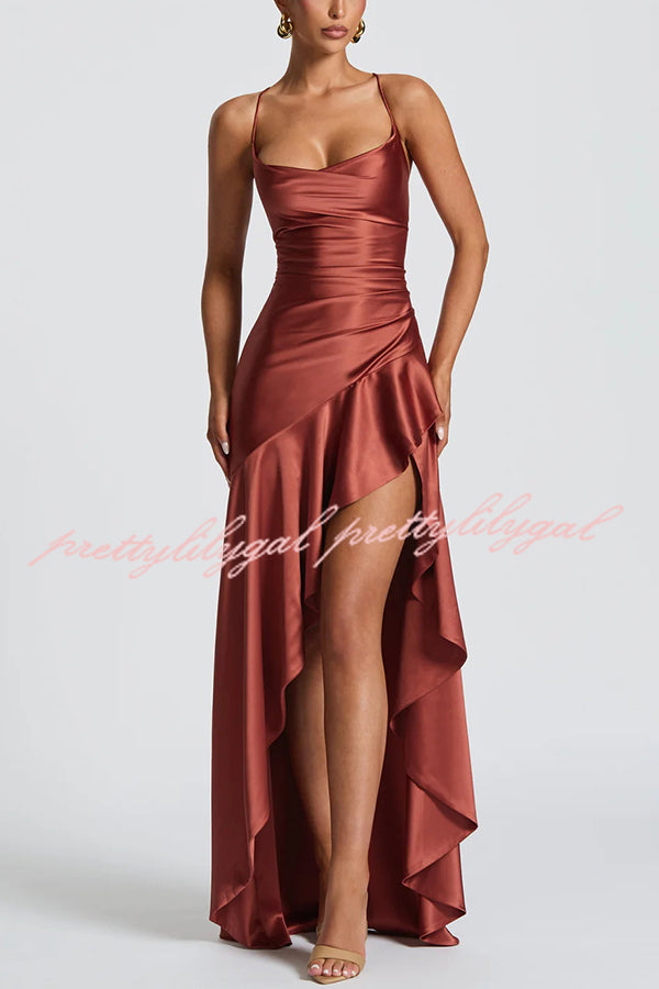 Elegant Solid Color Backless Lace-Up Ruffled Maxi Dress for Women | Summer Beach Party, Evening Cocktail & Special Occasion Wear