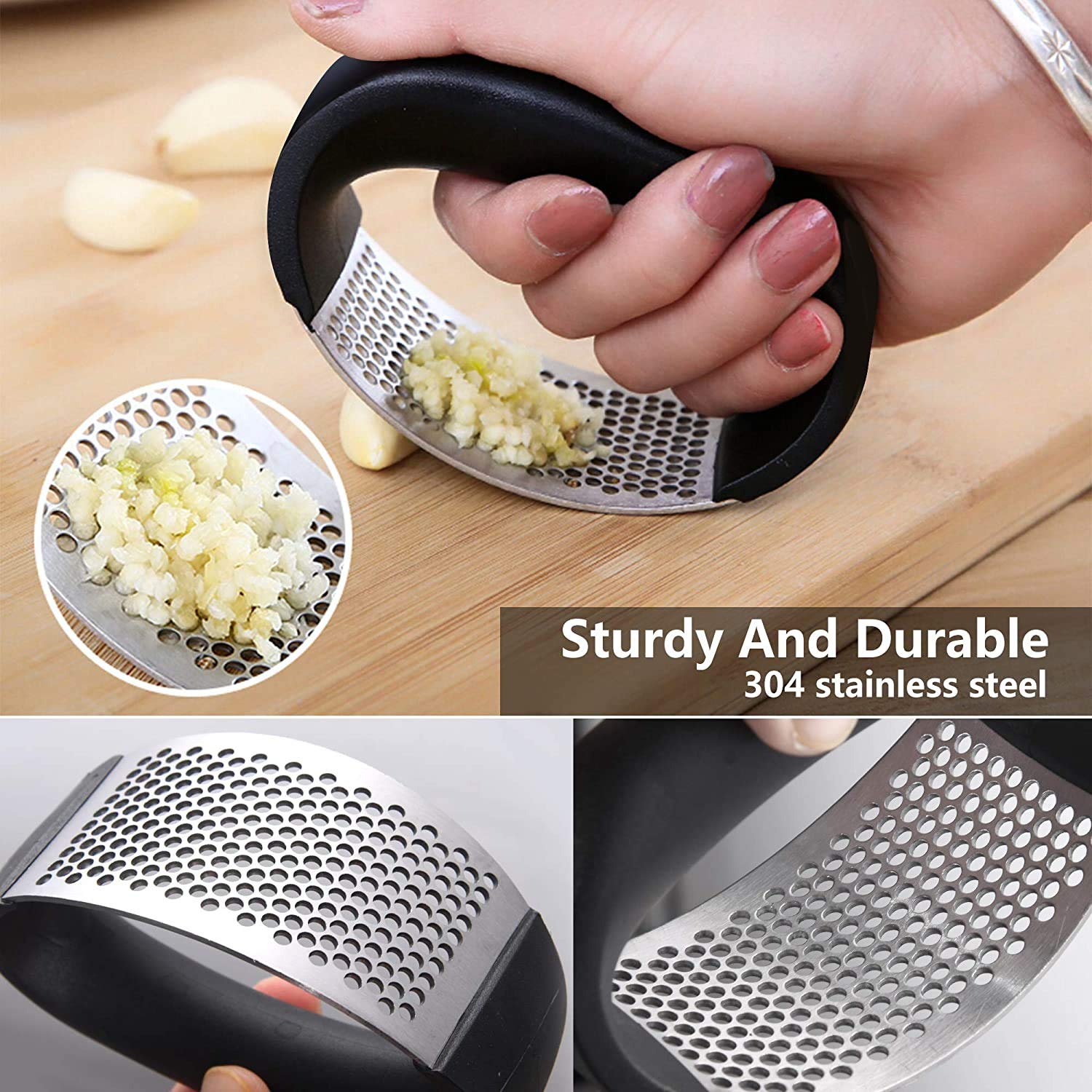 3-in-1 Stainless Steel Lemon Squeezer, Garlic Press & Hand Grater Set - Manual Citrus Juicer, Ginger Crusher & Cheese Grater for Kitchen, Baking & Cocktail Making - Perfect for Fruits, Vegetables, Nuts & Chocolate