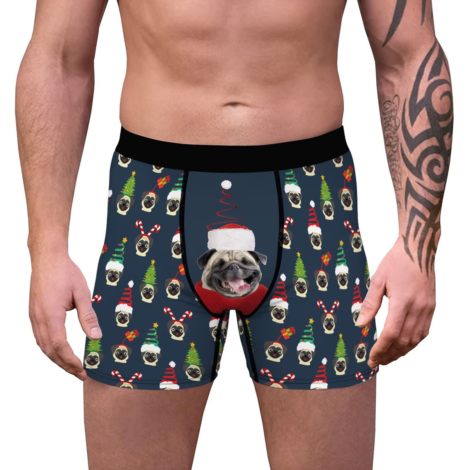 Breathable Slim Print Christmas Men's Boxer Briefs - Mid-Waist Stretch Silk Underwear in Black | Perfect for Holiday Gifts & Everyday Comfort