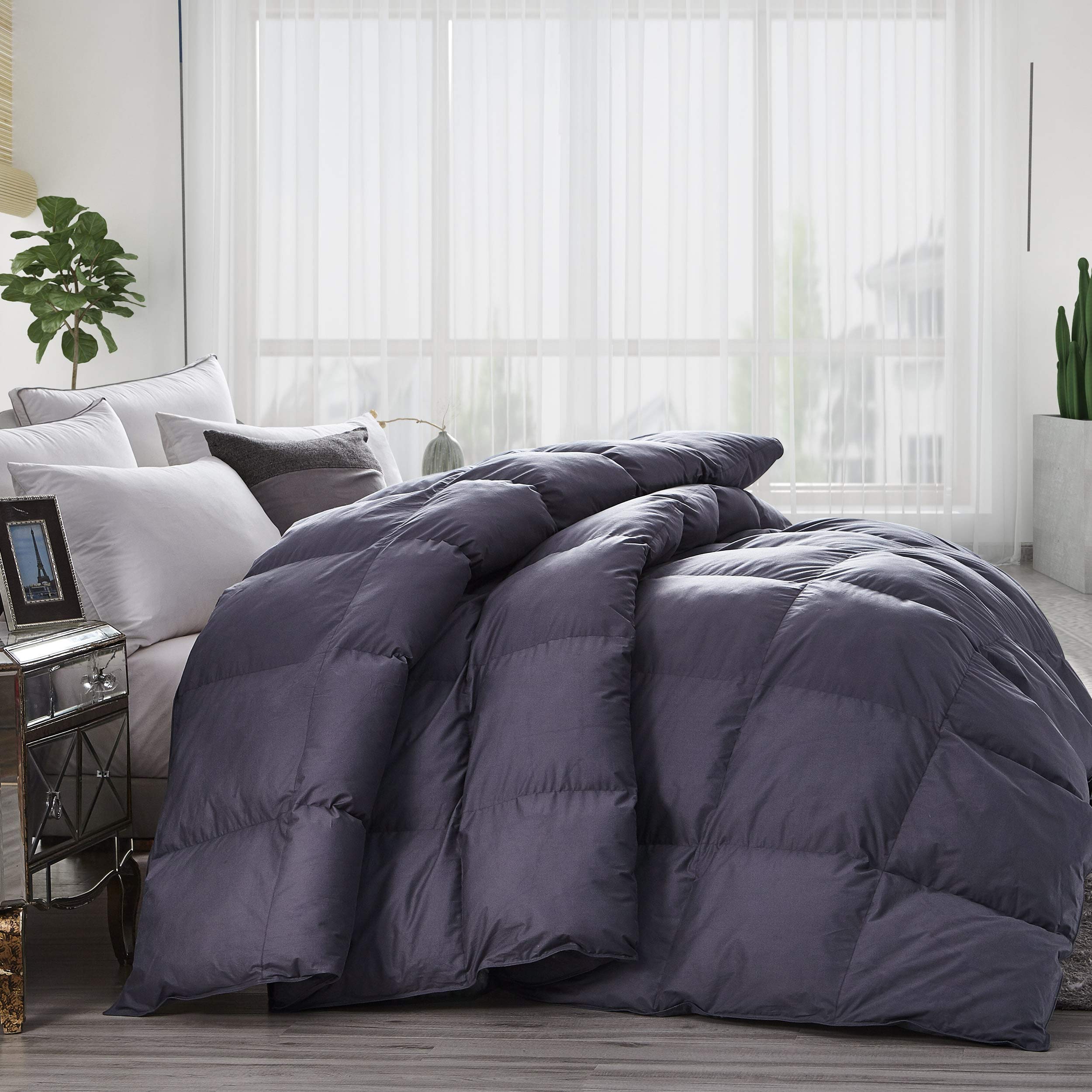 Premium All-Season Goose Down Comforter - 100% Egyptian Cotton Cover, Baffle Box Design, 55oz Fill (Twin Size, Classic Gray) - Ideal for Year-Round Comfort in Bedrooms, Guest Rooms & Hotels