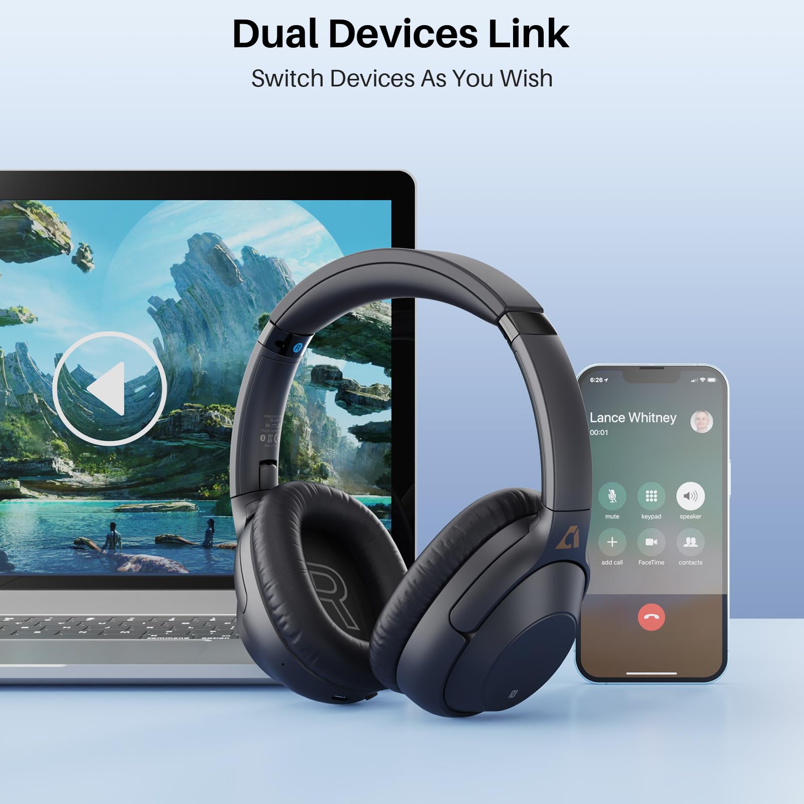 Lavales Bluetooth Over-Ear Headphones with Active Noise Cancelling, 90H Playtime Wireless Headphones with Built-in Mic - Perfect for Airplane Travel, Home Office, Android Devices & Commuting