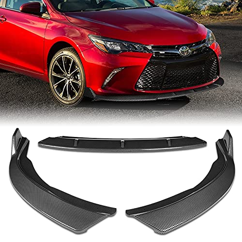3PCS Front Bumper Body Kit Spoiler Lip + 6PCS Side Skirt Extensions Splitters Diffuser for 2015-2017 Toyota Camry - Carbon Fiber Look (86