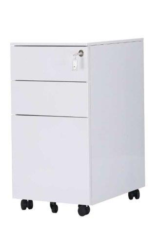 EQ Slimline Mobile Pedestals in White - Space-Saving Rolling Storage for Office, Classroom, or Home Organization