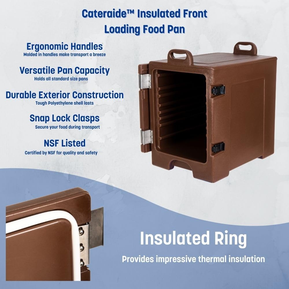 Carlisle FoodService 5-Pan Insulated Front Loading Food Carrier with Handles - Brown Plastic Catering Solution for Restaurants, Events & Buffets | Perfect for Hot/Cold Food Transport & Serving