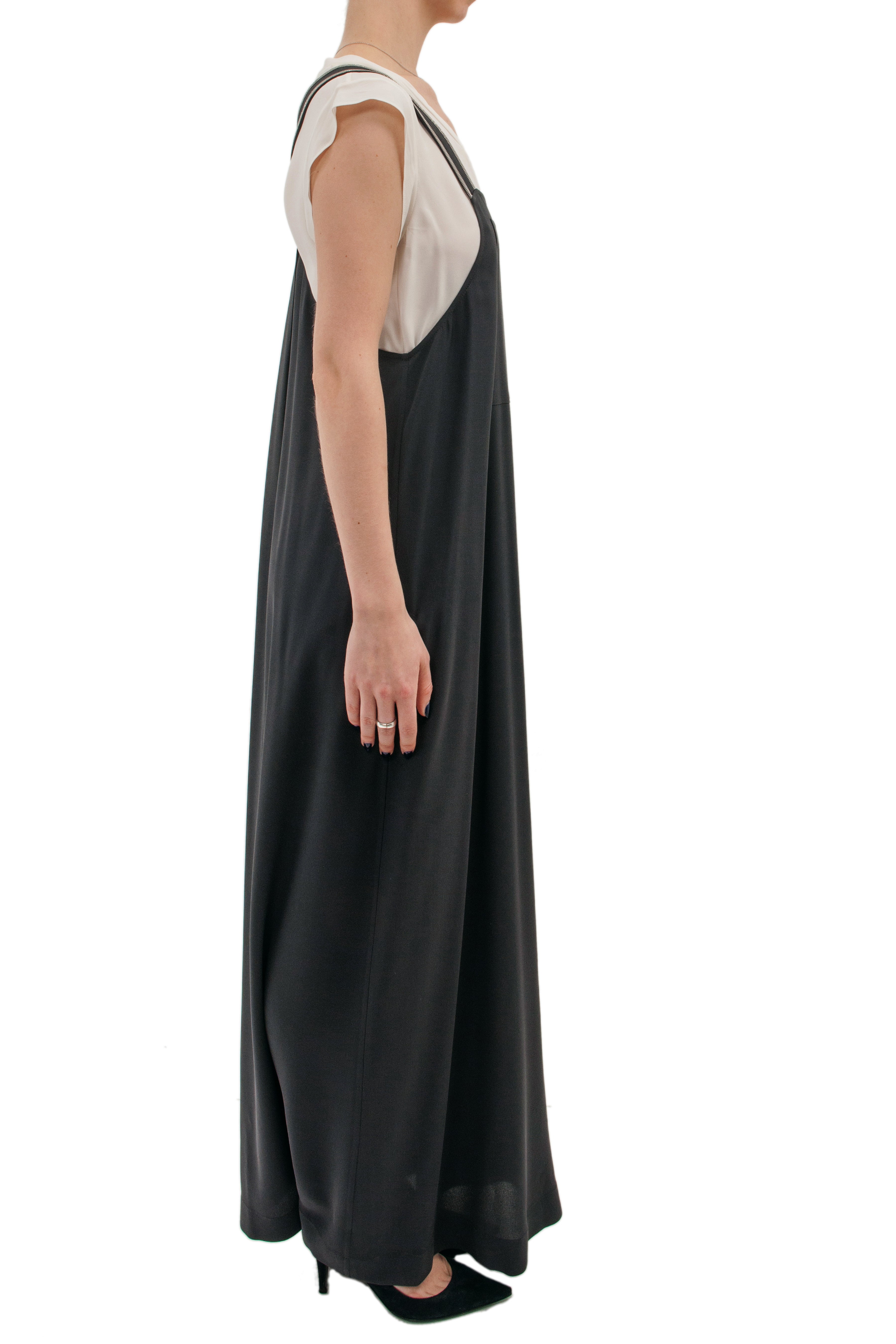 Brunello Cucinelli Grey Silk Maxi Dress - Elegant Long Overalls for Women | Perfect for Summer Weddings, Beach Vacations & Evening Parties