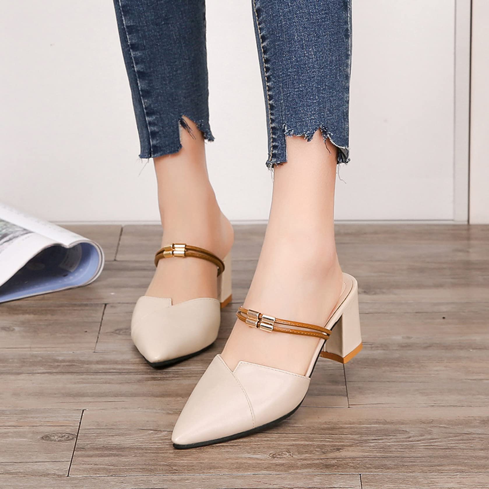 Women's Block Heel Mule Shoes - Comfortable Closed Pointy Toe Slip-On Dress Shoes | Backless Slippers for Office, Party & Casual Wear