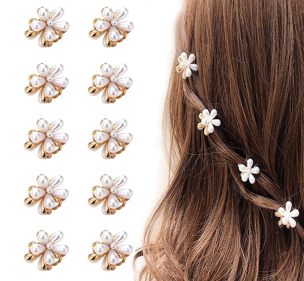 VSAKSH 5-Piece Mini Pearl Hair Claw Clips with Floral Design - Cute Hair Barrettes for Women & Girls | Perfect for School, Parties & Everyday Hairstyles