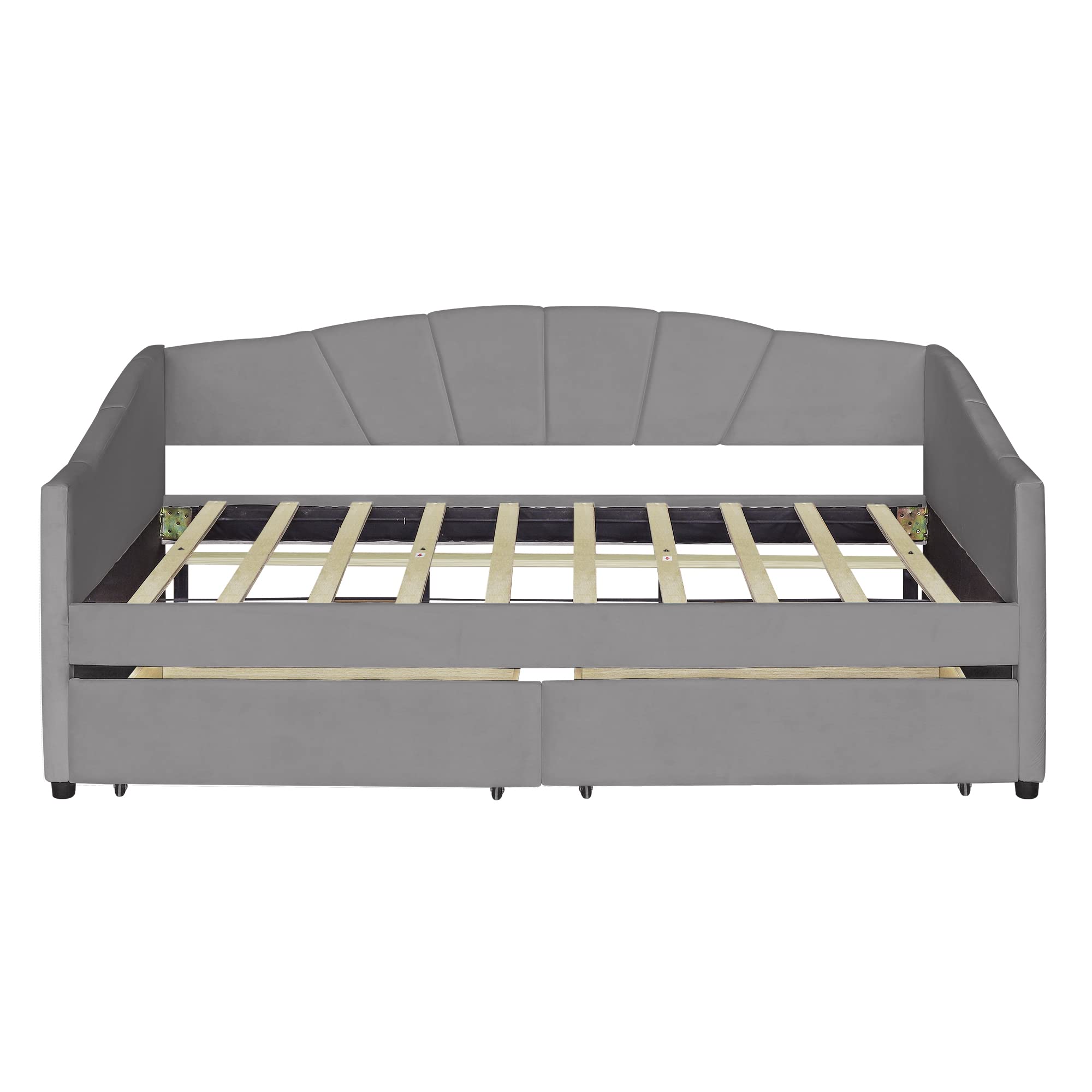 Merax Twin Size Upholstered Daybed with Storage Drawer - Wooden Sofa Bed for Living Room & Bedroom - No Box Spring Needed with Wooden Slat Support - Gray - Perfect for Guest Rooms, Small Spaces & Home Offices