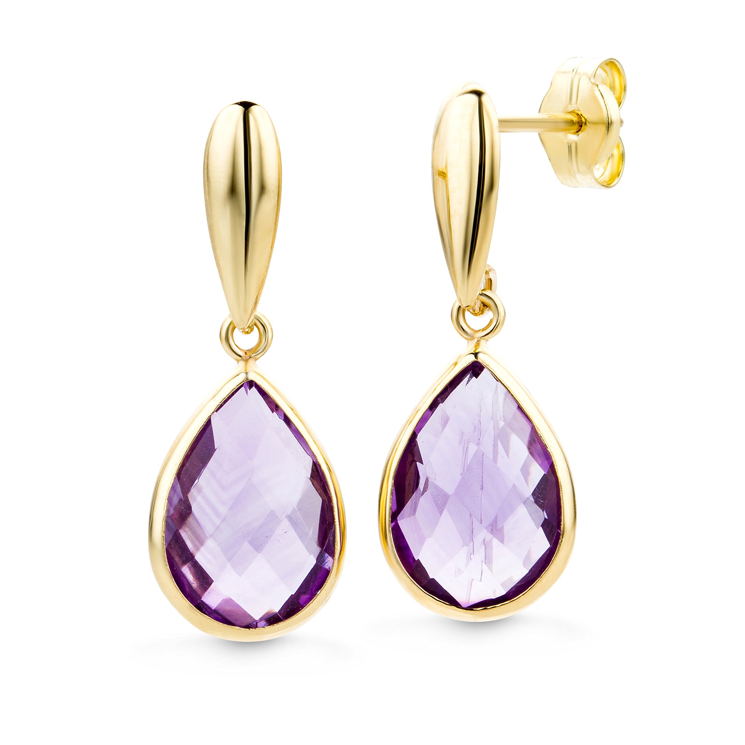 14K Yellow Gold Teardrop Earrings with Natural Blue Topaz & Purple Amethyst Gemstones - Hypoallergenic Post & Butterfly Back - Elegant Gift Box - Perfect for Weddings, Parties & Special Occasions