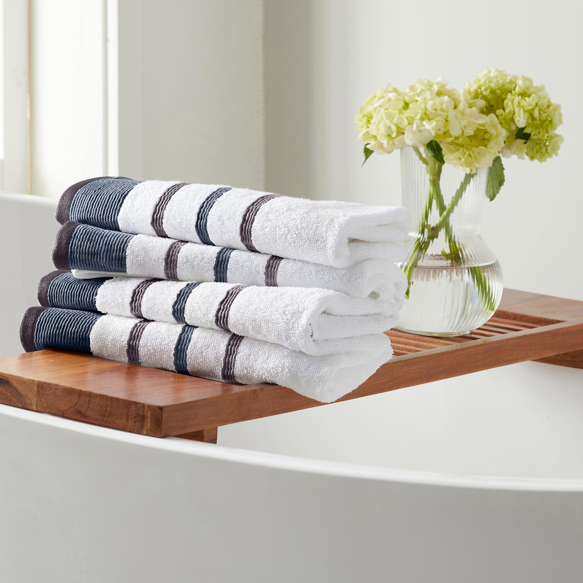 Great Bay Home 6-Piece Decorative Bath Towel Set - Ultra-Soft Combed Cotton Bath, Hand Towels & Washcloths - Luxury Bathroom Towels for Spa, Guest & Master Bath Decor (Blue/December Sky)