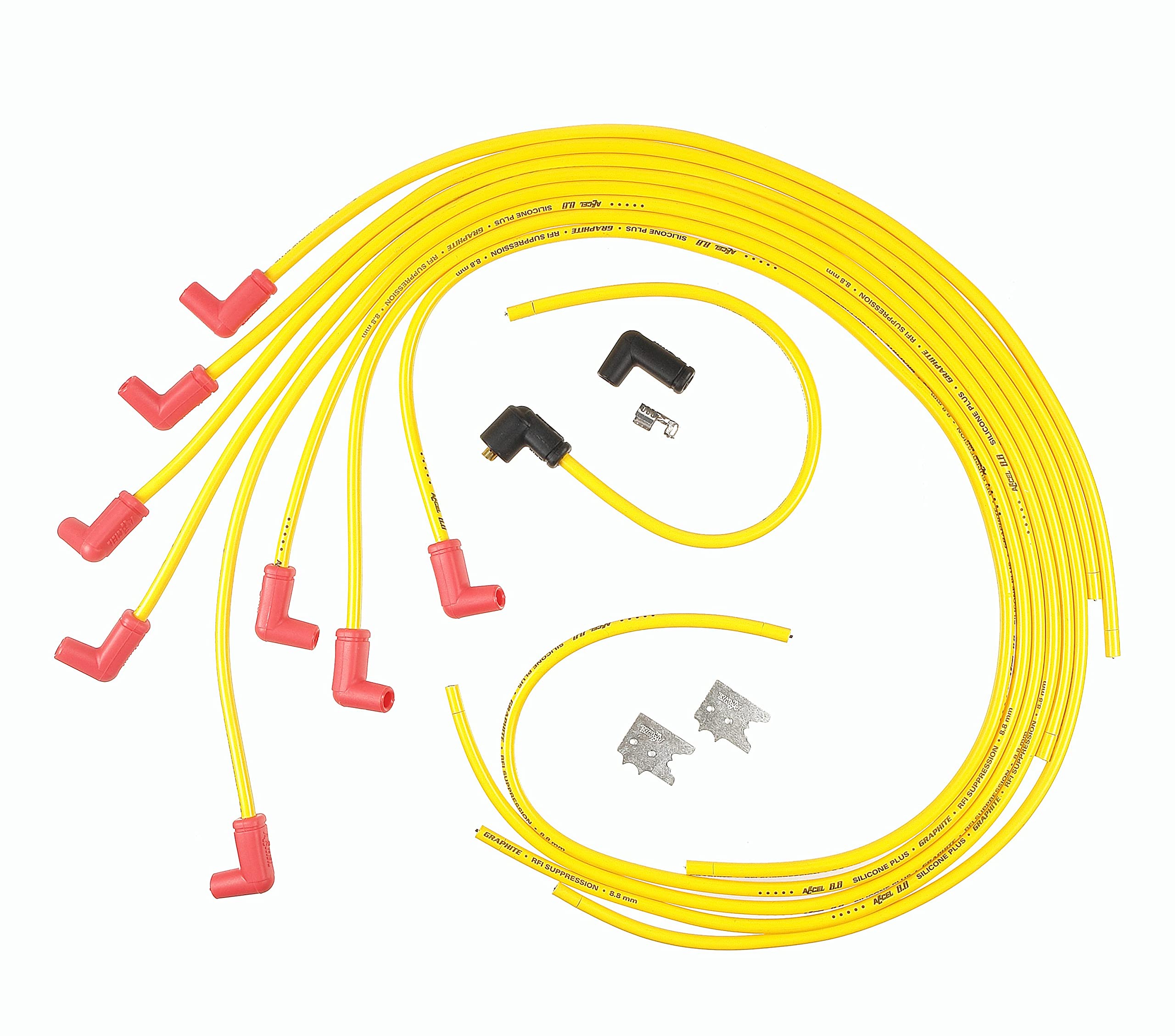ACCEL 8021ACC 8.8mm Universal Spark Plug Wire Set with 90° Boots - High Performance Ignition Wires for Cars, Trucks & SUVs - Yellow - Perfect for Engine Upgrades & Tuning