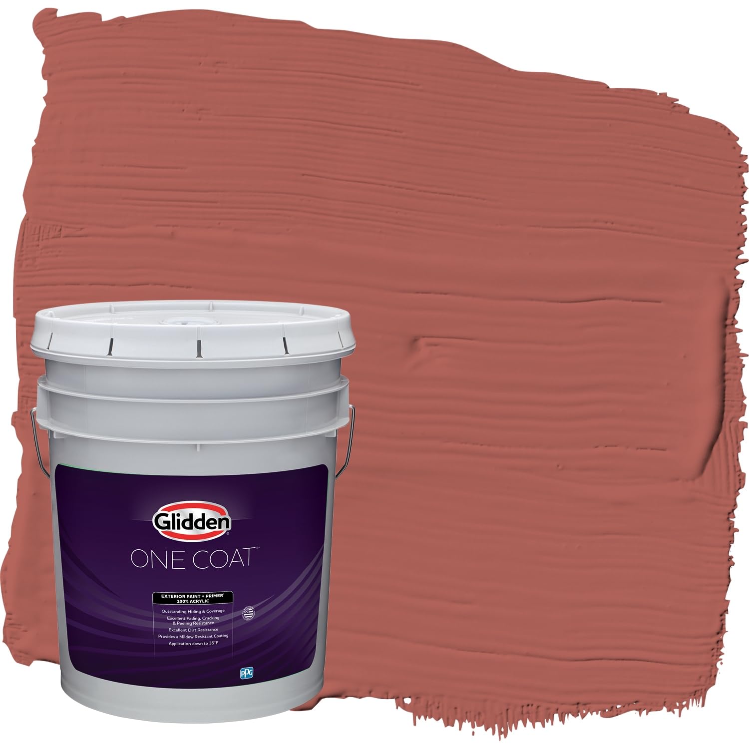 Glidden Exterior Paint and Primer in One - Red Pizza Pie Flat Finish, 5 Gallon Bucket, One Coat Coverage for Houses, Fences & Outdoor Projects - Weather-Resistant & Long-Lasting