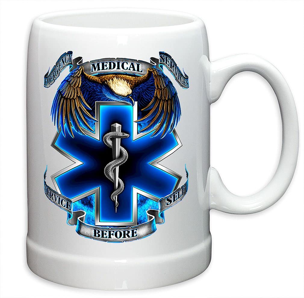 German Beer Stein with EMT Paramedic Logo - 20oz Stoneware Mug Set of 24 - Perfect EMS Gifts for Men & Women - Ideal for First Responder Appreciation, Office Parties & Beer Lovers