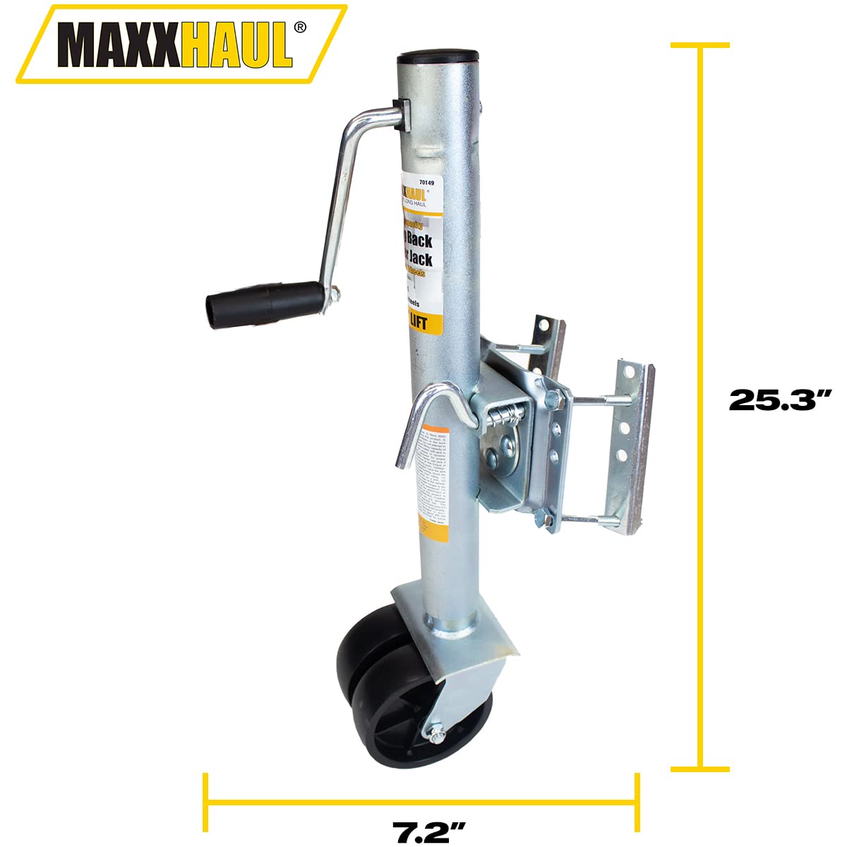 MaxxHaul 70149 Heavy Duty Trailer Jack with Dual Wheels - 1500 lbs Capacity, Adjustable 26.5