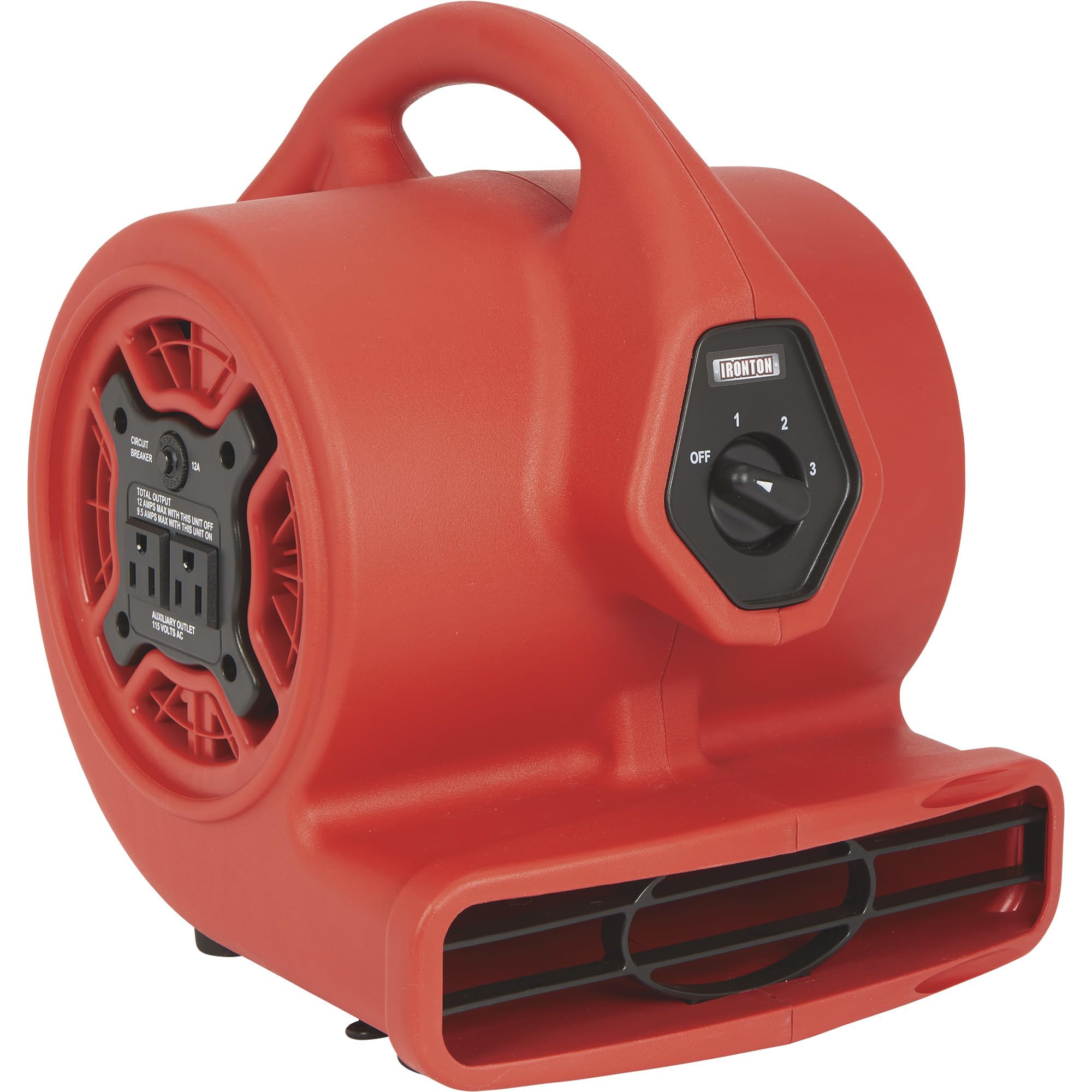 Ironton 1/8 HP 500 CFM Mini Air Mover & Dryer with Built-in Electrical Outlet - Portable Fan for Water Damage Restoration, Floor Drying, and Workshop Ventilation