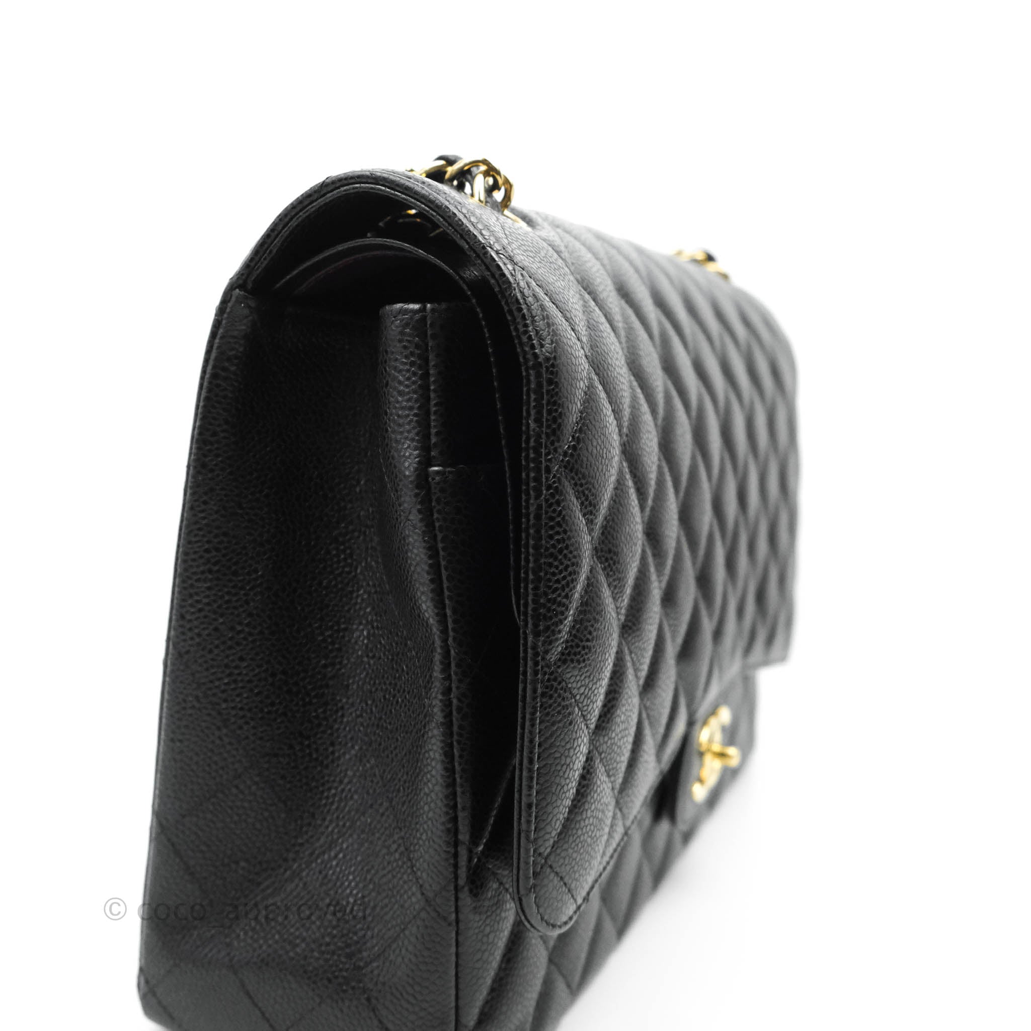 Chanel Classic Double Flap Maxi Bag in Black Caviar Leather with Gold Hardware - Luxury Handbag for Women, Perfect for Work, Evening Events & Special Occasions