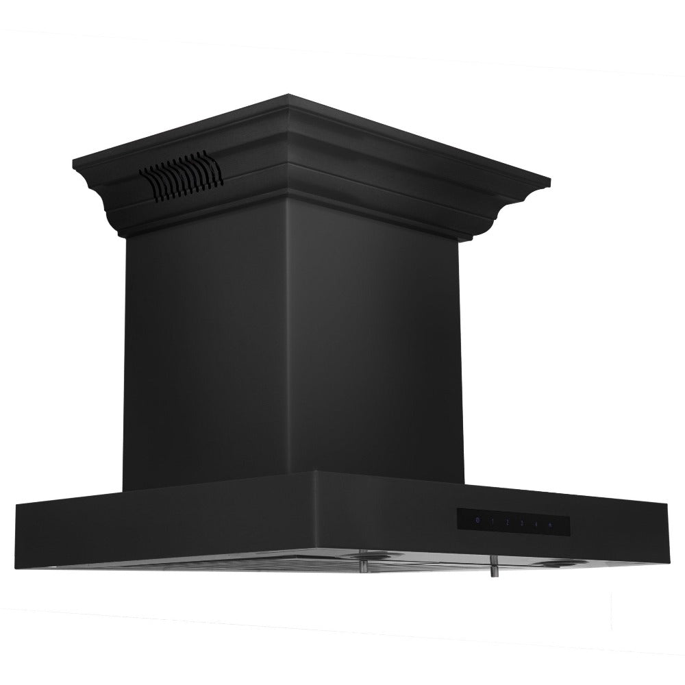 ZLINE Black Stainless Steel Wall Mount Range Hood with Built-in CrownSound Bluetooth Speakers - Modern Kitchen Ventilation for Cooking, Grilling & Entertaining (BSKENCRN BT)