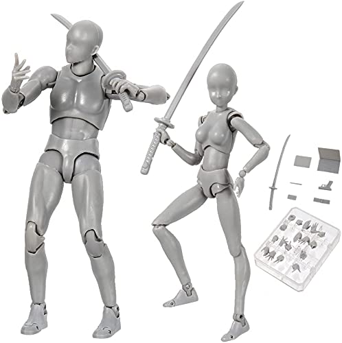 Body Kun & Body Chan Male & Female Action Figure Set - Artist Drawing Mannequin for Sketching, Painting & Figure Study | Perfect for Art Class, Studio Practice & Animation Reference (Gray DX Version)