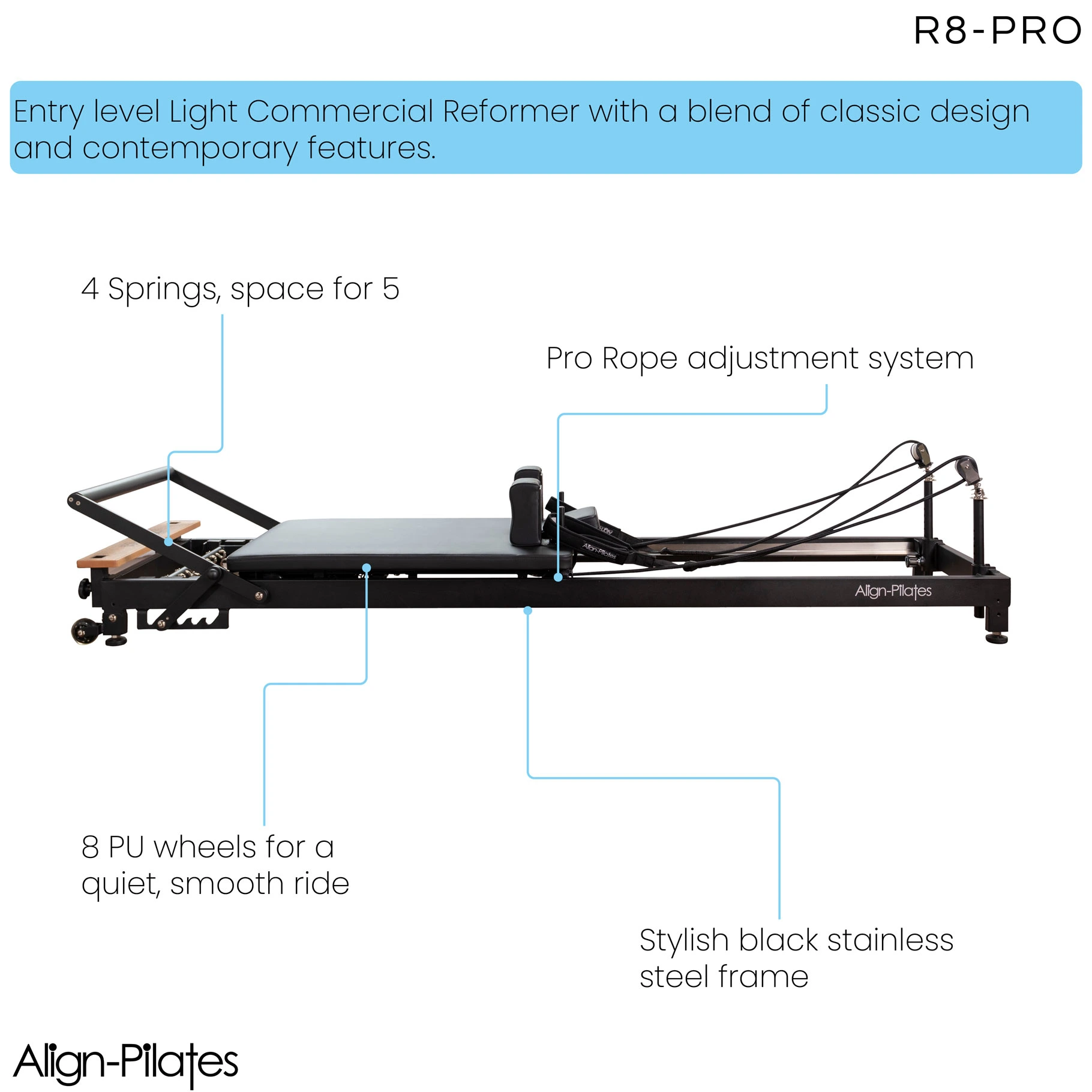 Align Pilates R8 Pro Pilates Reformer Machine - White | Professional Home & Studio Workout Equipment for Core Strength, Flexibility & Rehabilitation