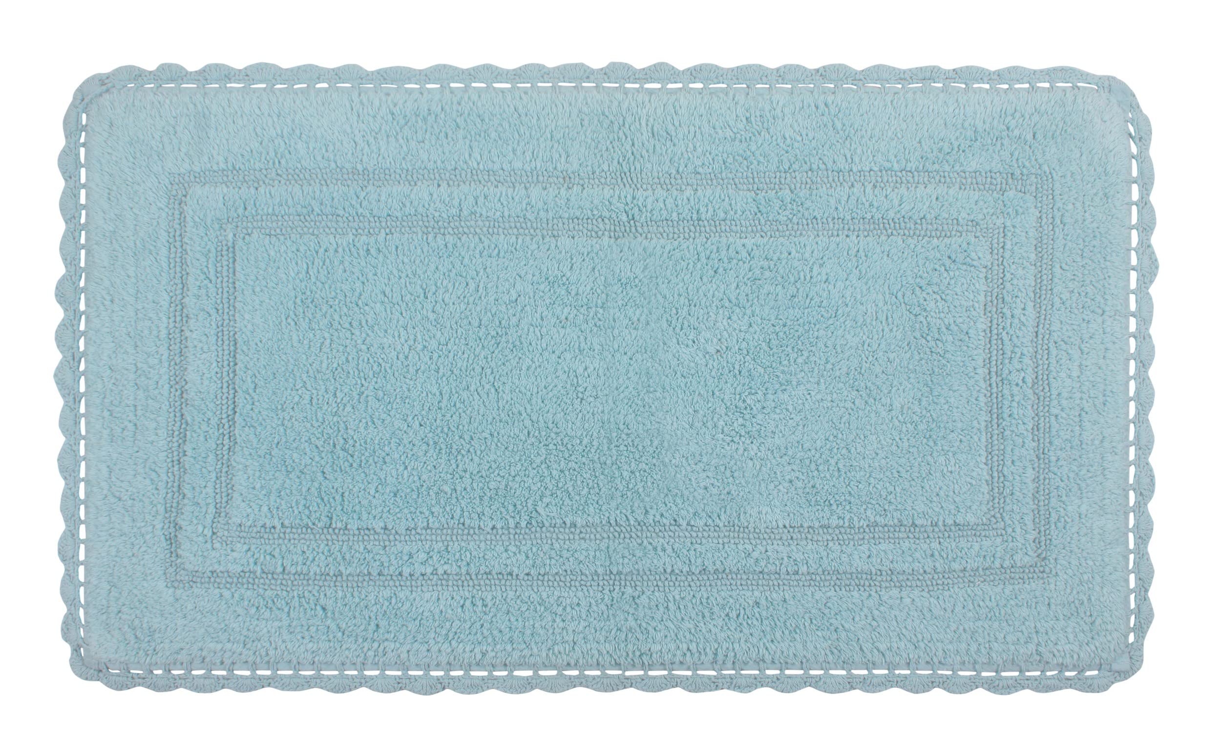 Home Weavers Reversible 100% Cotton Bath Mat Set - Ultra Soft Absorbent Non-Slip Bathroom Rug & Kitchen Mat (24x40 Inches, Aqua) | Washable & Durable for Bathroom, Shower & Vanity Areas