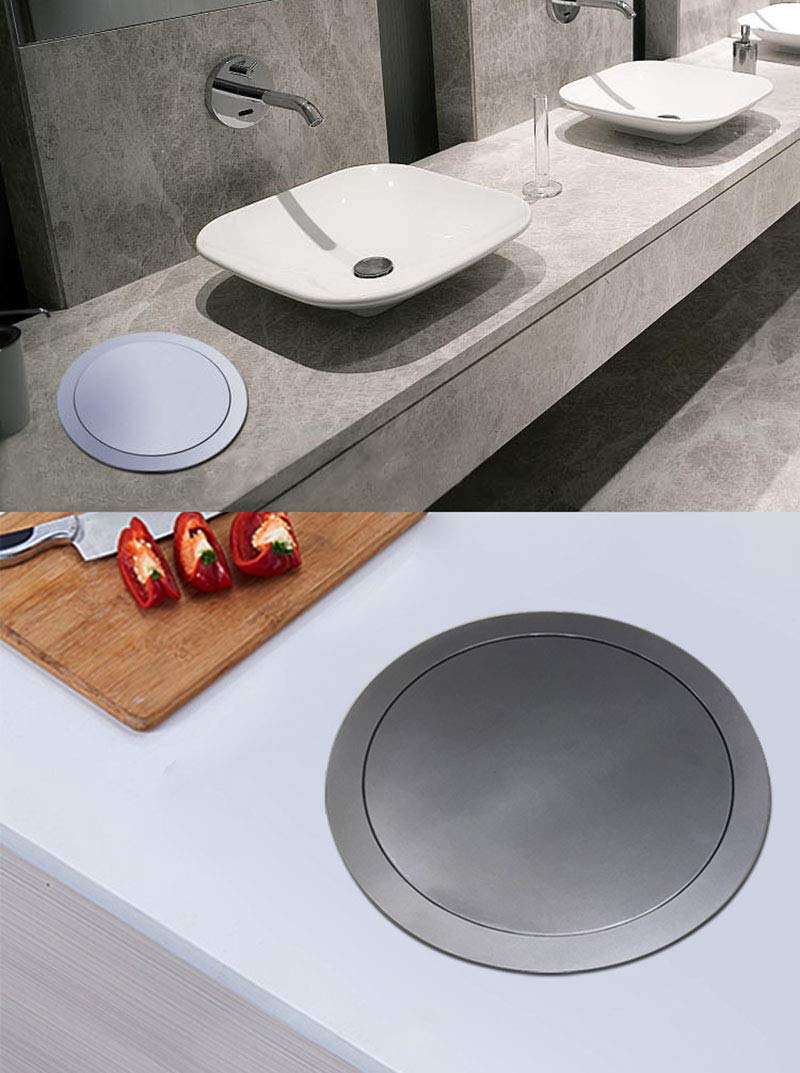 Stainless Steel Round Built-In Countertop Trash Chute Lid - Balanced Swing Flap Cover for Flush Mount Grommet Waste Bins | Perfect for Kitchen Islands, Bathrooms & Office Countertops