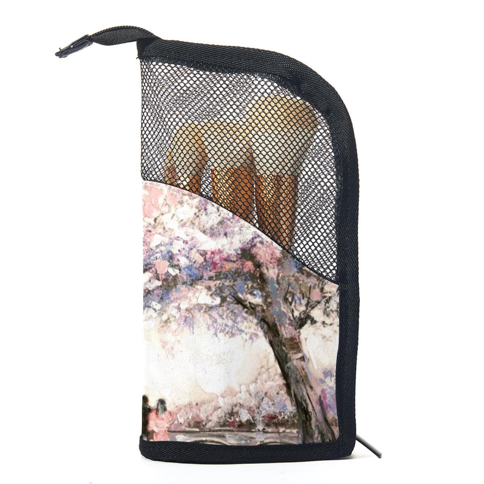 Paris Street Print Eiffel Tower Makeup Brush Organizer Bag with 12 Brushes - Portable Makeup Brush Holder Case for Travel & Home Vanity Organization (Perfect for Makeup Artists & Beauty Enthusiasts)