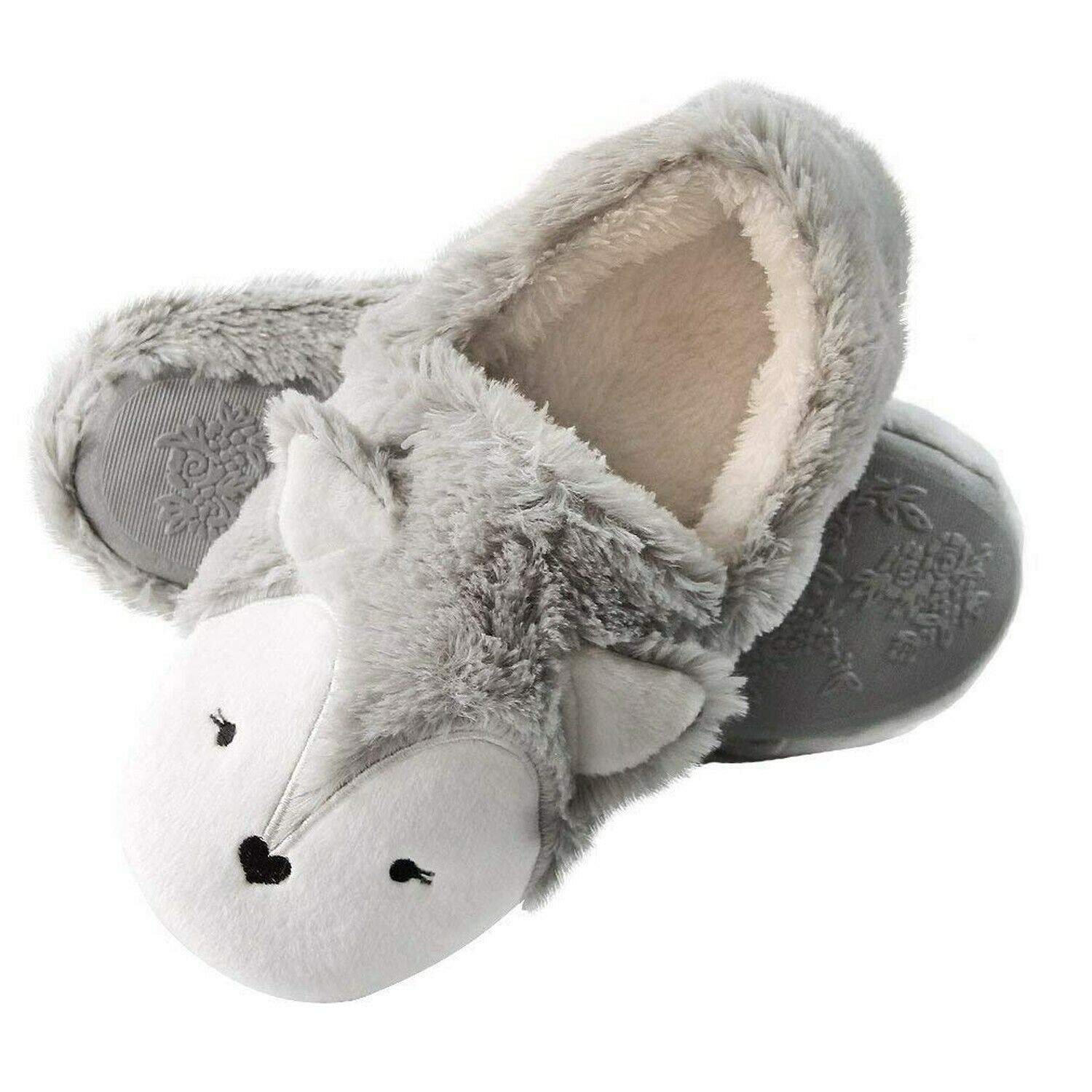Women's Soft Furry Silver Fox Fleece Slippers - Winter Plush Indoor/Outdoor House Shoes - Cozy Slip-On Mule Clogs for Home, Office & Travel