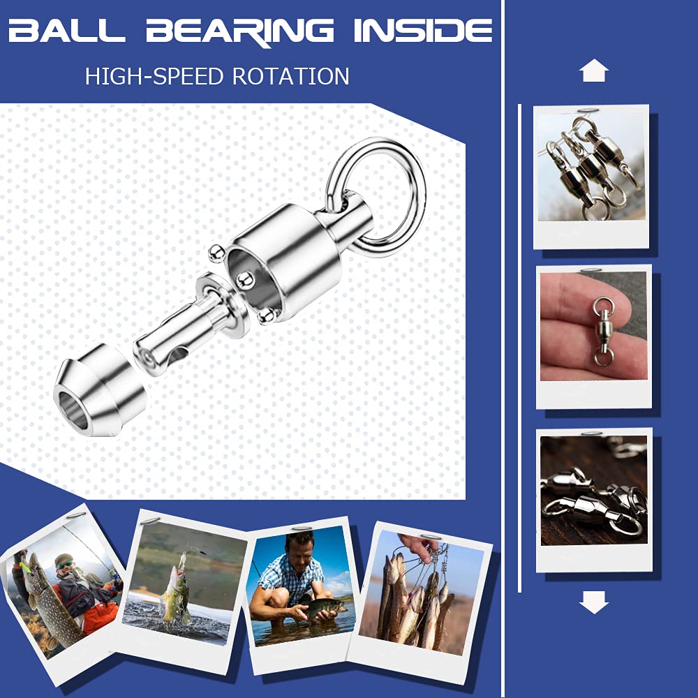 AMYSPORTS Stainless Steel Ball Bearing Fishing Swivels - High Strength Barrel Swivel Connector for Freshwater & Saltwater Fishing - Perfect for Lure Rigging, Trolling & Offshore Angling