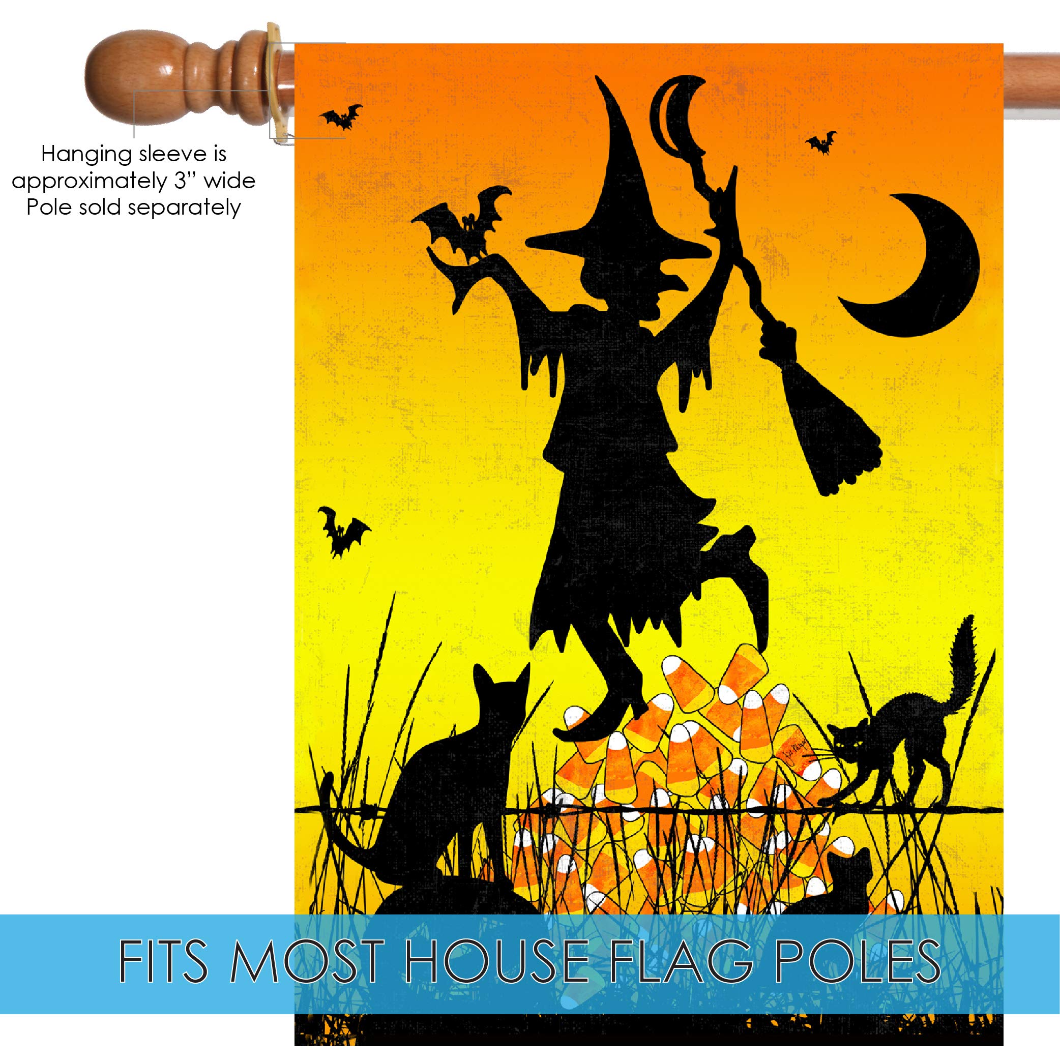 Toland Home Garden 109412 Candycorn Witch 28 x 40 Inch Halloween Decorative House Flag - Perfect for Outdoor Fall Decor & Front Yard Halloween Display